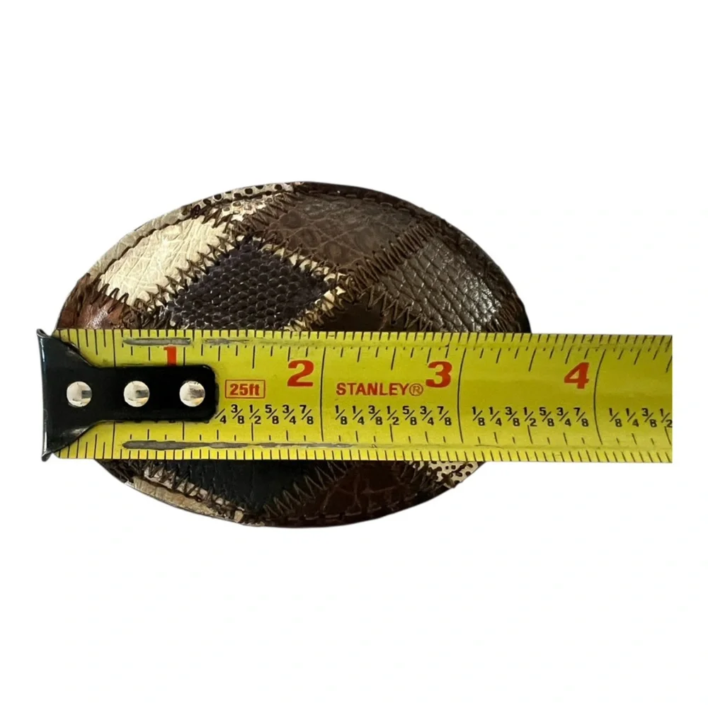 Belt buckle Patchwork leather large oval 3 “wide unisex bohemian western